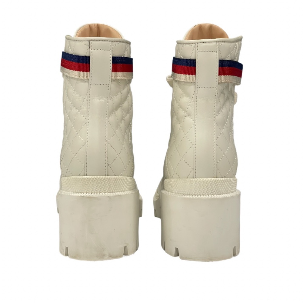 Gucci Sylvie Quilted Calfskin Leather Boots w Web Buckle Women SZ 38.5 / US 8.5 - Picture 8 of 15